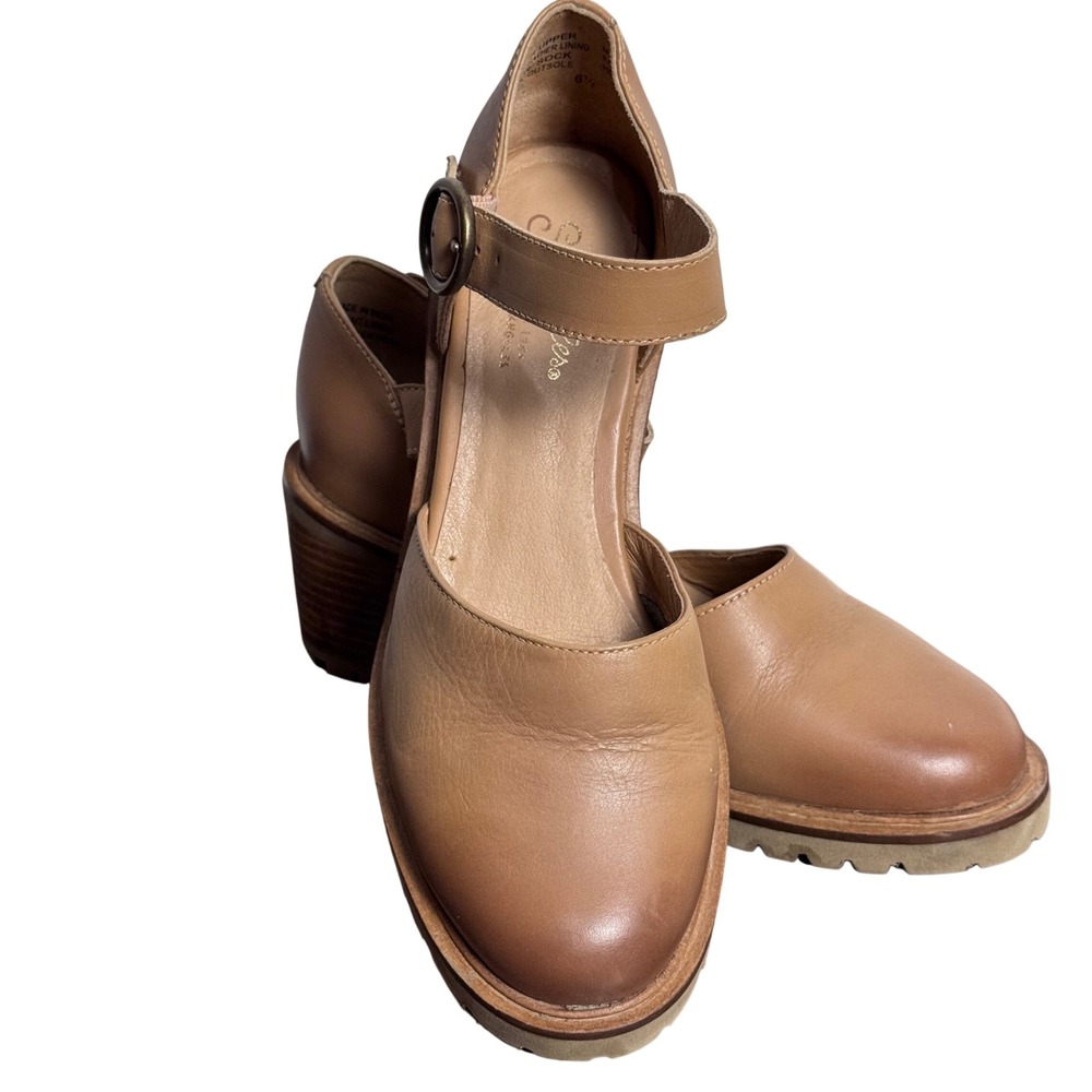 Seychelles Leather Mary Jane Clog Heels Lug Sole Tan Brown Womens 6.5